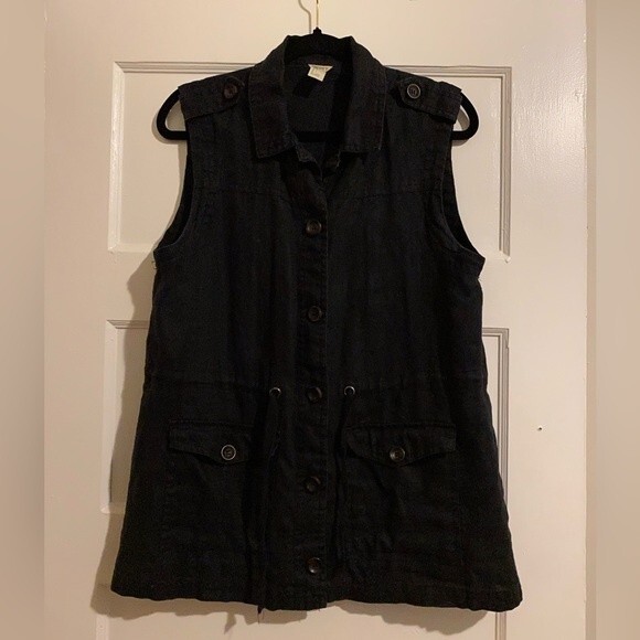 Forever21 Black Linen Button Up Vest with Draw Strings - Picture 1 of 13